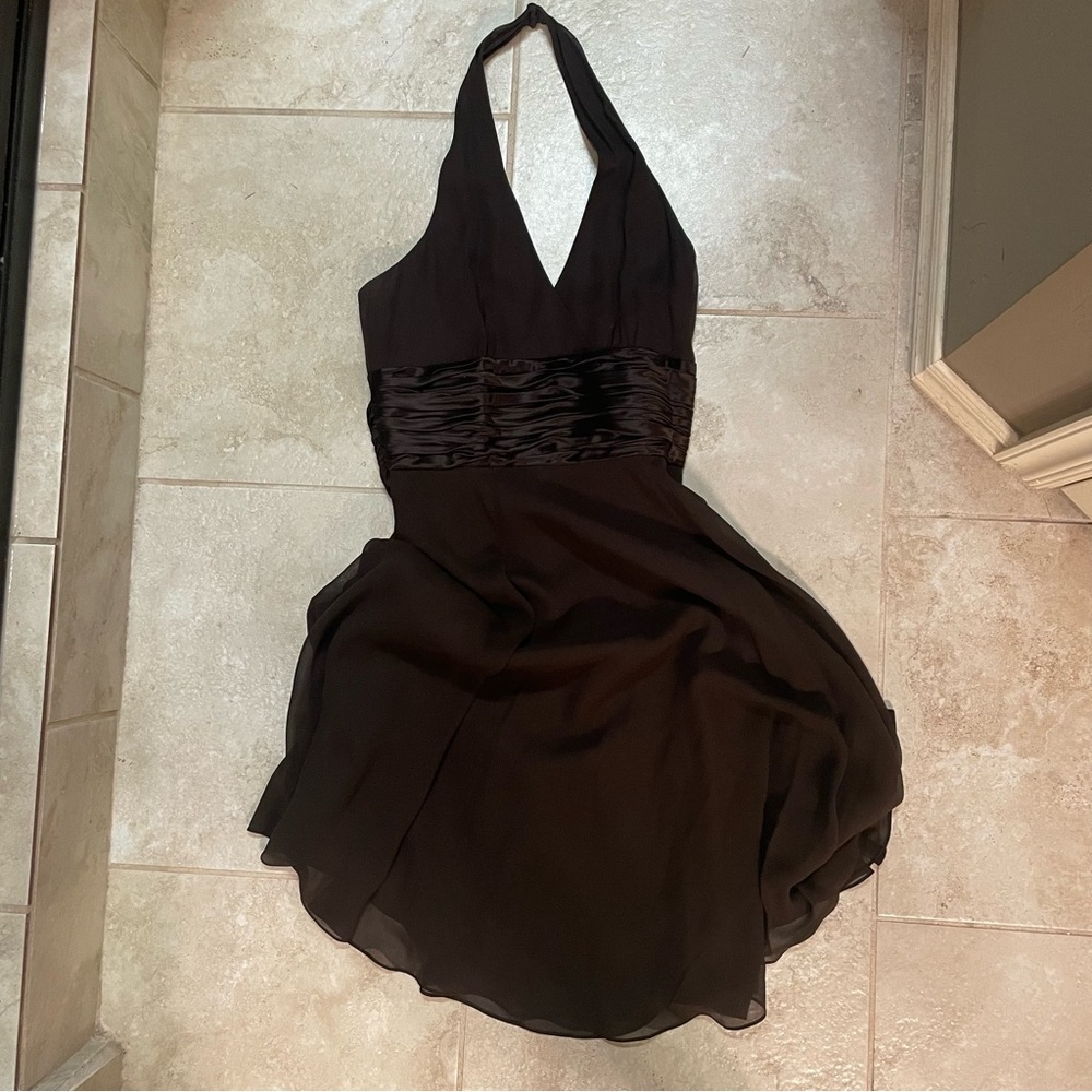 Maggy London Chocolate Brown Backless Halter Dress
